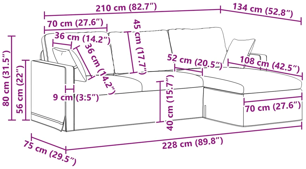Sofa Rožinė 228 x 134 x 80 cm Aksomas