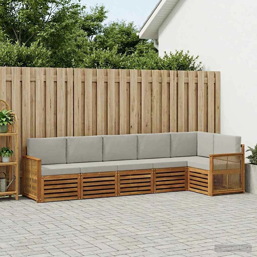 Sofa Lauko sofos komplektas 5 vnt. Natūrali ir šviesiai pilka