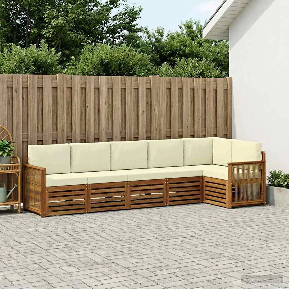 Sofa Lauko sofos komplektas 5 vnt. Natūralus ir grietinėlė