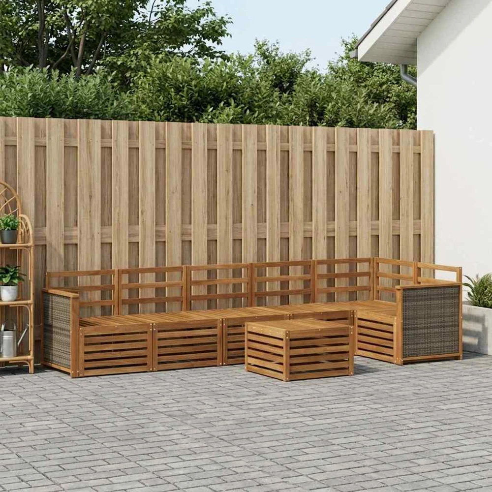 Sofa Lauko sofos komplektas 6 vnt. Natūrali Kietos akacijos mediena
