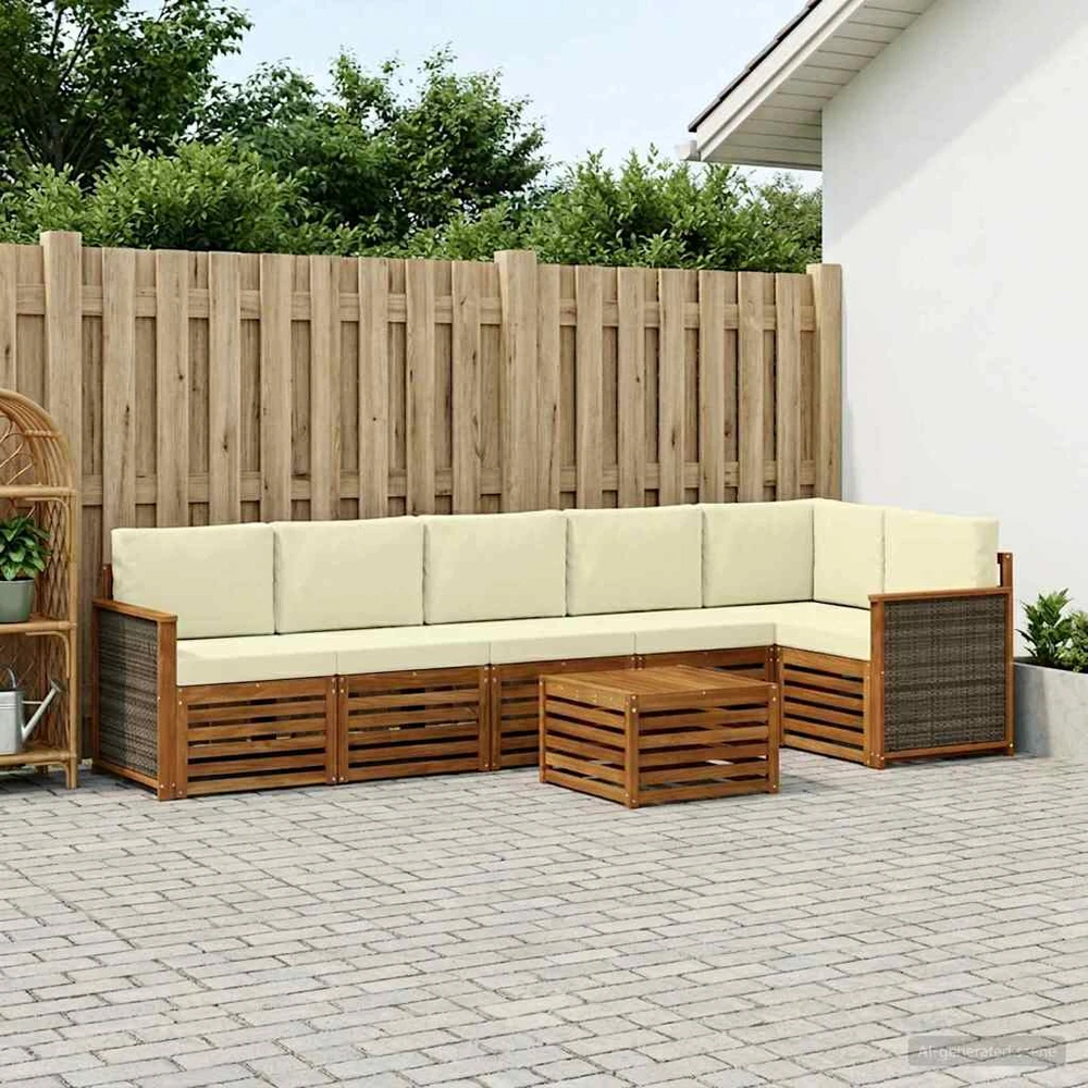Sofa Lauko sofos komplektas 6 vnt. Natūralus ir grietinėlė