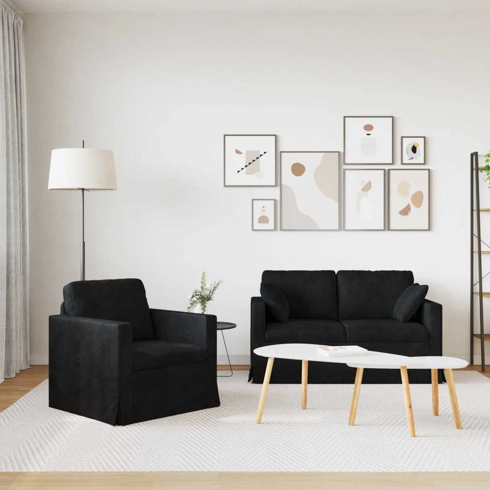 Sofa Sofos komplektas 2 vnt. Juoda Aksomas