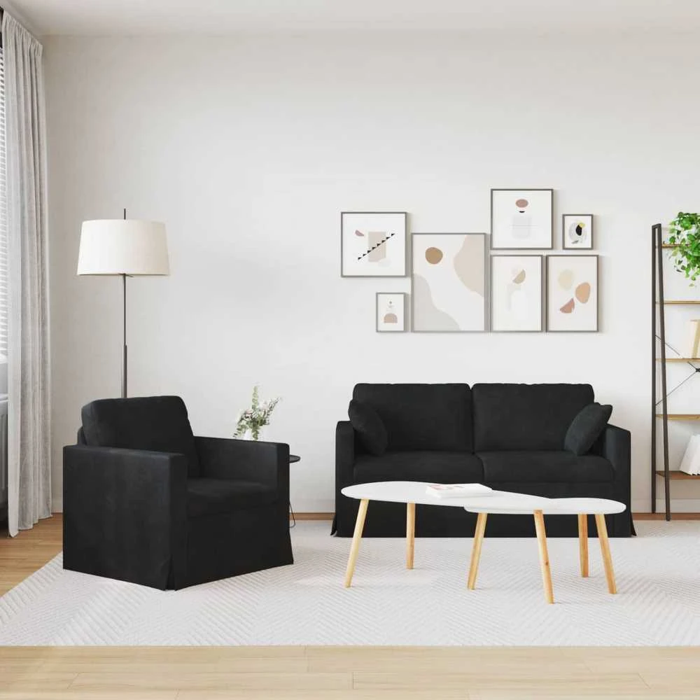 Sofa Sofos komplektas 2 vnt. Juoda Aksomas