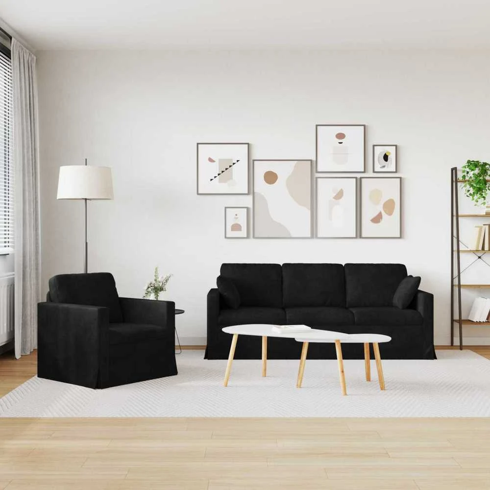 Sofa Sofos komplektas 2 vnt. Juoda Aksomas