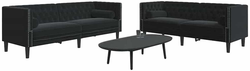 Svetainės sofa 2 vnt. Juoda Aksomas