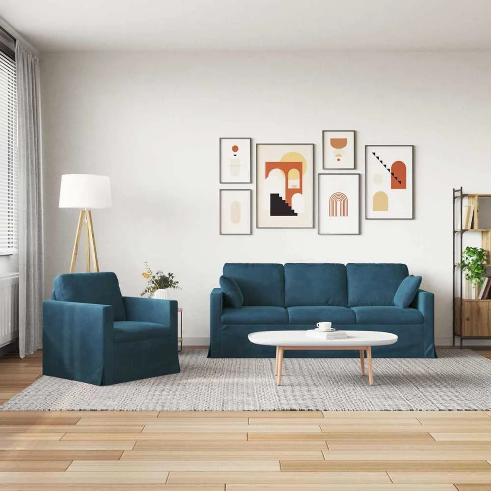 Sofa Sofos komplektas 2 vnt. Mėlyna Aksomas