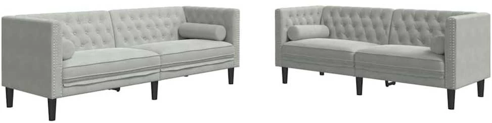 Svetainės sofa 2 vnt. Šviesiai pilka Aksomas