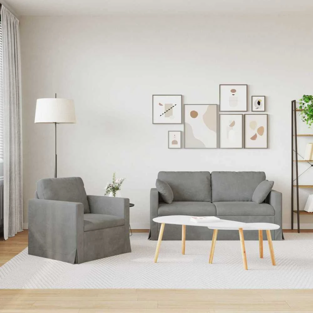 Sofa Sofos komplektas 2 vnt. Šviesiai pilka Aksomas