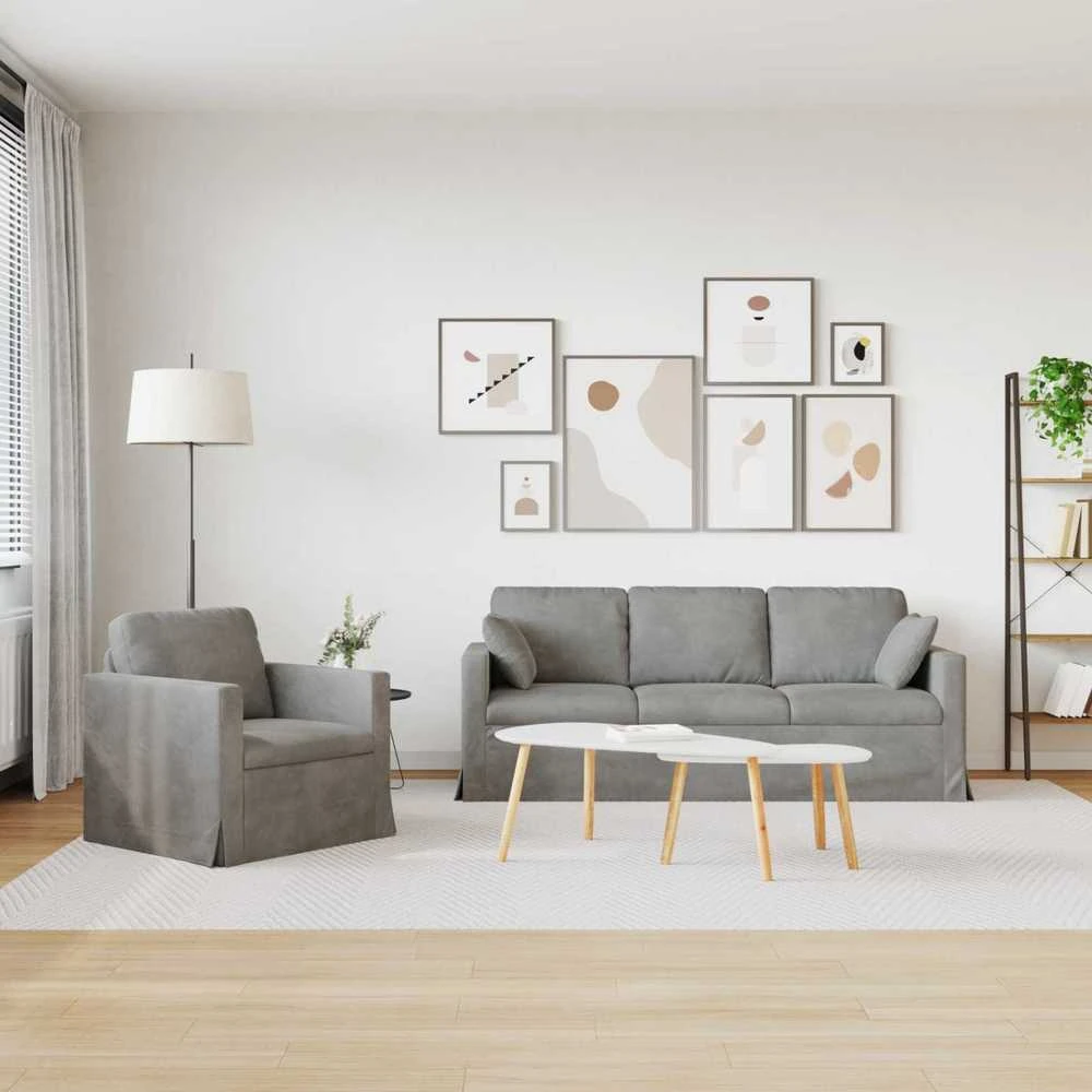 Sofa Sofos komplektas 2 vnt. Šviesiai pilka Aksomas