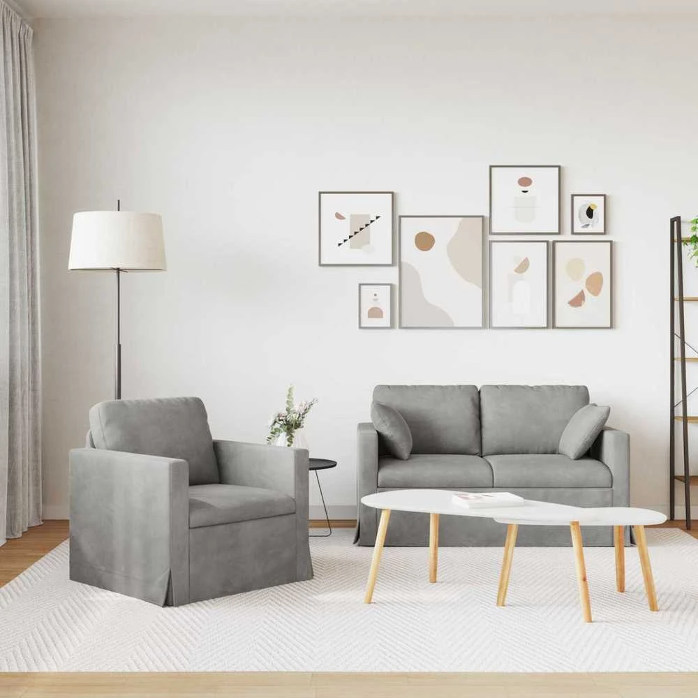 Sofa Sofos komplektas 2 vnt. Šviesiai pilka Aksomas