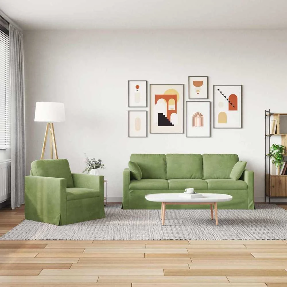 Sofa Sofos komplektas 2 vnt. Šviesiai žalia Aksomas