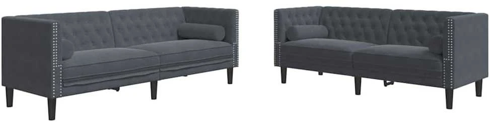 Svetainės sofa 2 vnt. Tamsiai pilka Aksomas