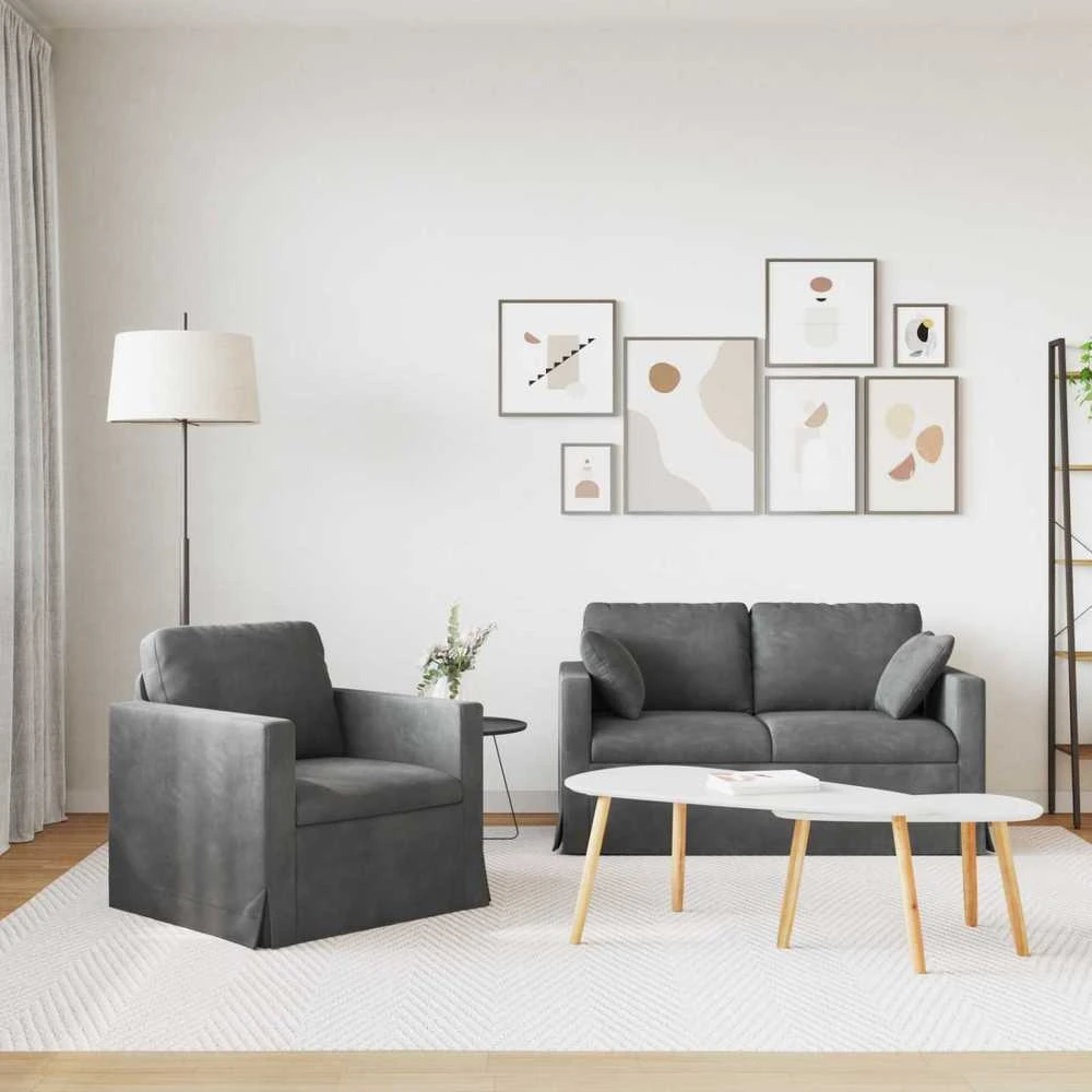 Sofa Sofos komplektas 2 vnt. Tamsiai pilka Aksomas