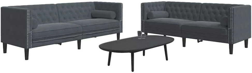 Svetainės sofa 2 vnt. Tamsiai pilka Aksomas