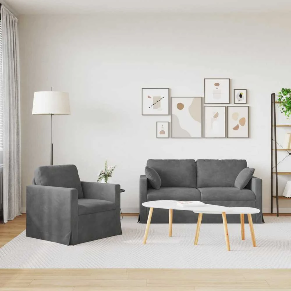 Sofa Sofos komplektas 2 vnt. Tamsiai pilka Aksomas