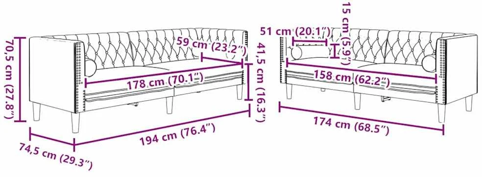 Svetainės sofa 2 vnt. Tamsiai pilka Aksomas