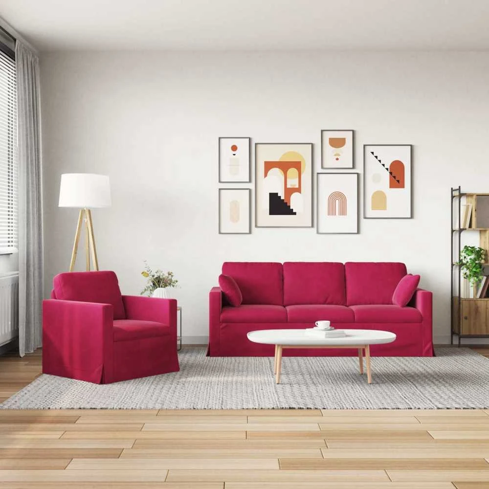 Sofa Sofos komplektas 2 vnt. Vyno raudona Aksomas