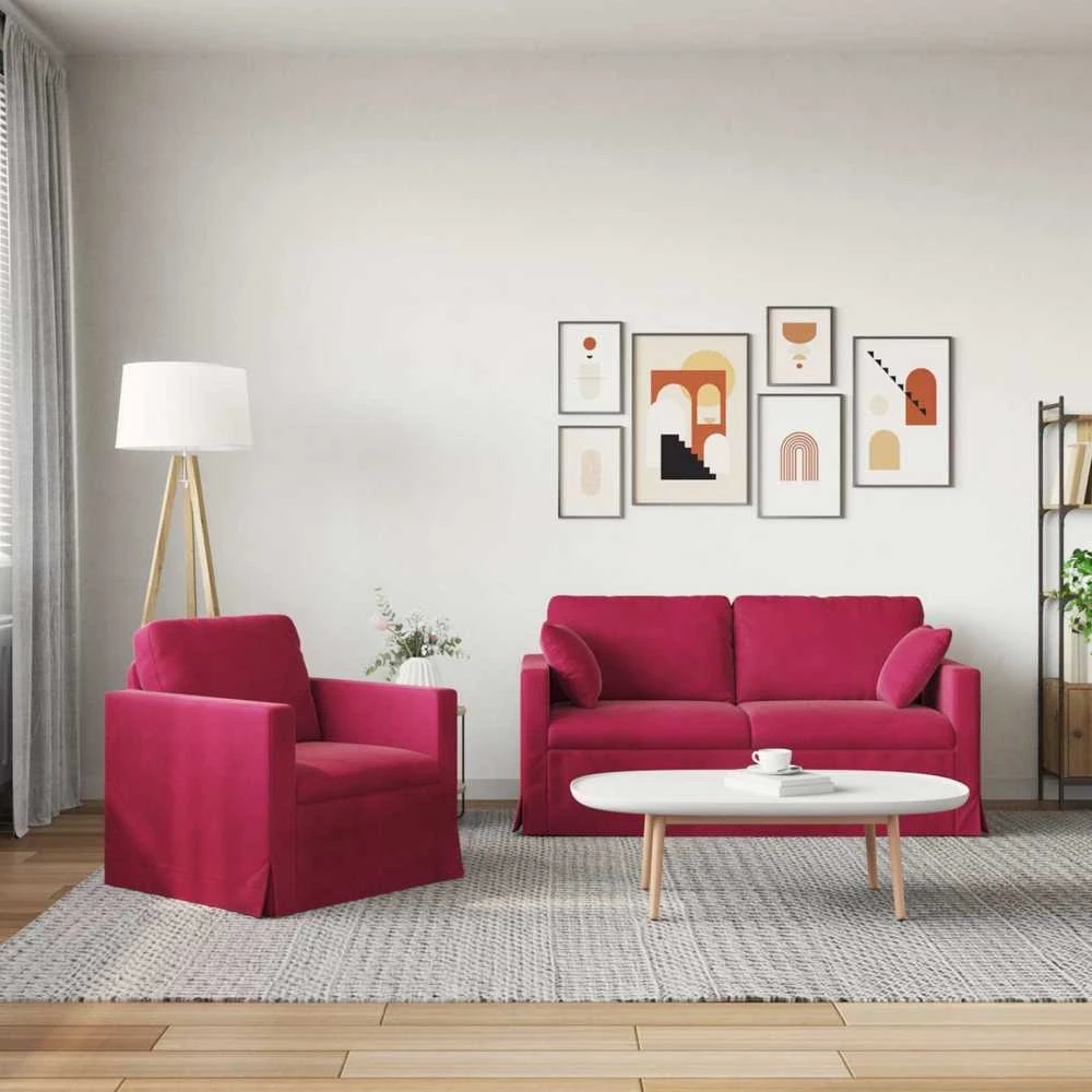 Sofa Sofos komplektas 2 vnt. Vyno raudona Aksomas