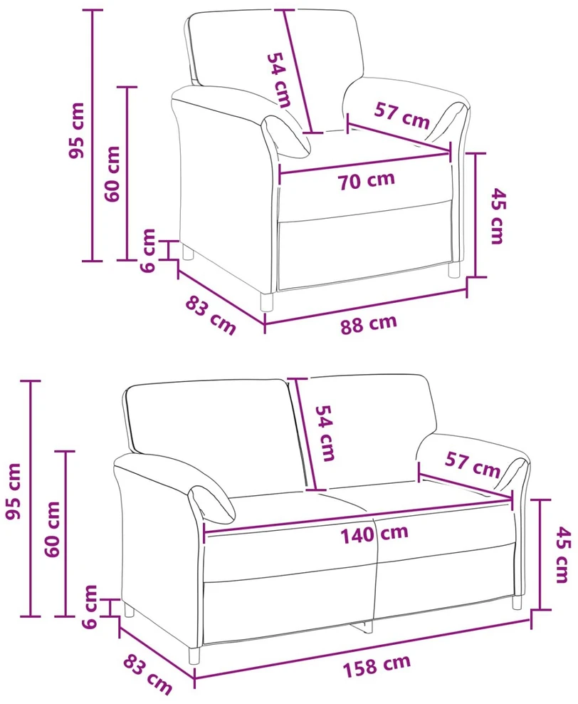 Sofa Sofos komplektas 2 vnt. Geltona Aksomas