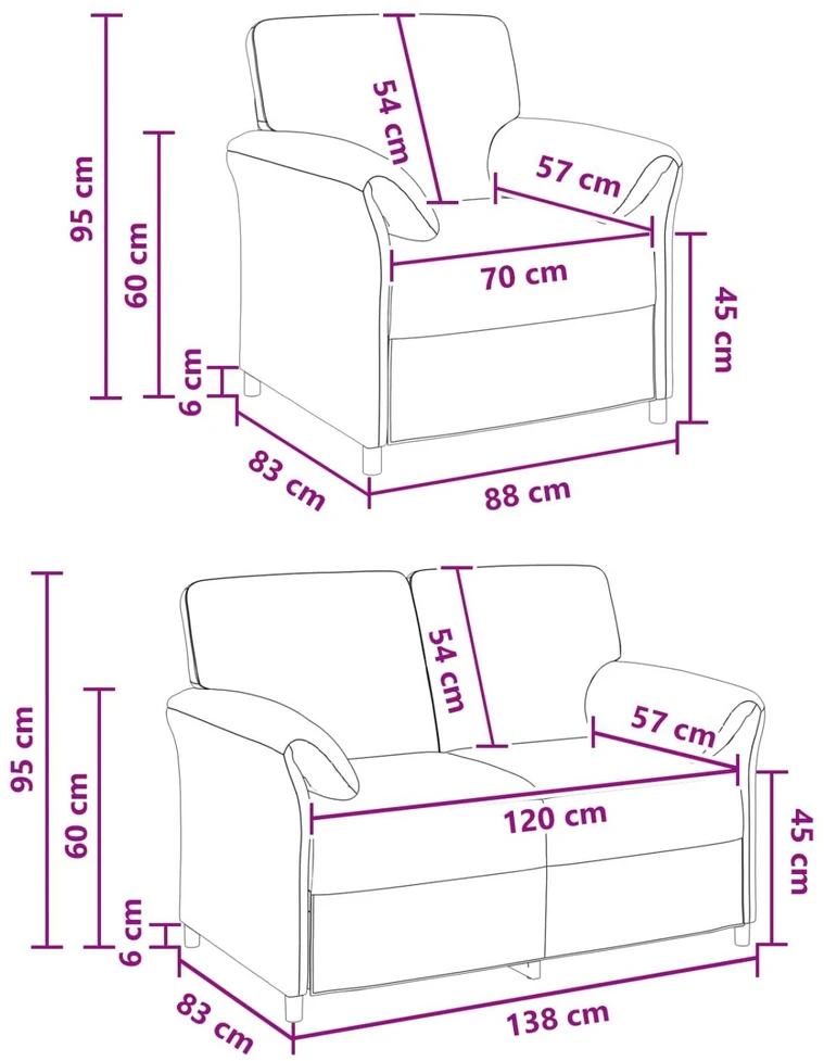 Sofa Sofos komplektas 2 vnt. Geltona Aksomas