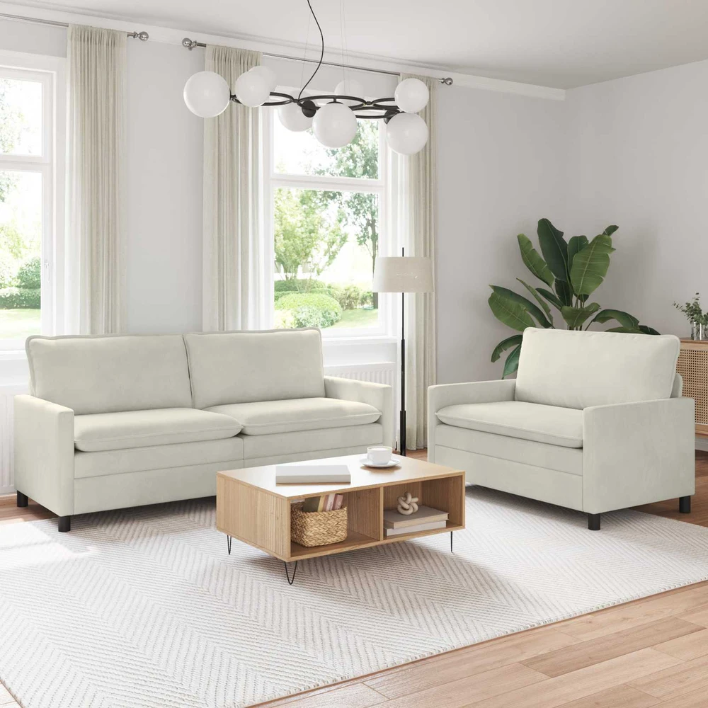 Sofa Sofos komplektas 2 vnt. Kreminė Aksomas