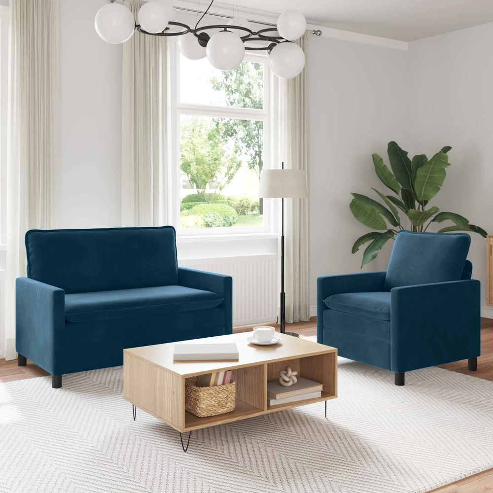 Sofa Sofos komplektas 2 vnt. Mėlyna Aksomas