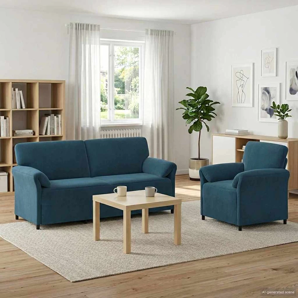 Sofa Sofos komplektas 2 vnt. Mėlyna Aksomas