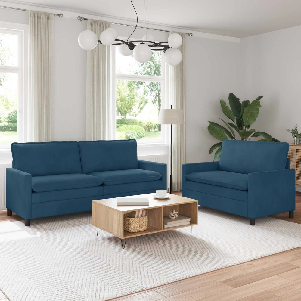 Sofa Sofos komplektas 2 vnt. Mėlyna Aksomas