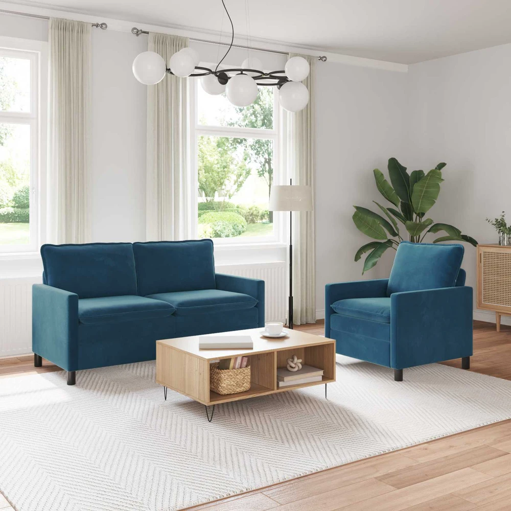 Sofa Sofos komplektas 2 vnt. Mėlyna Aksomas