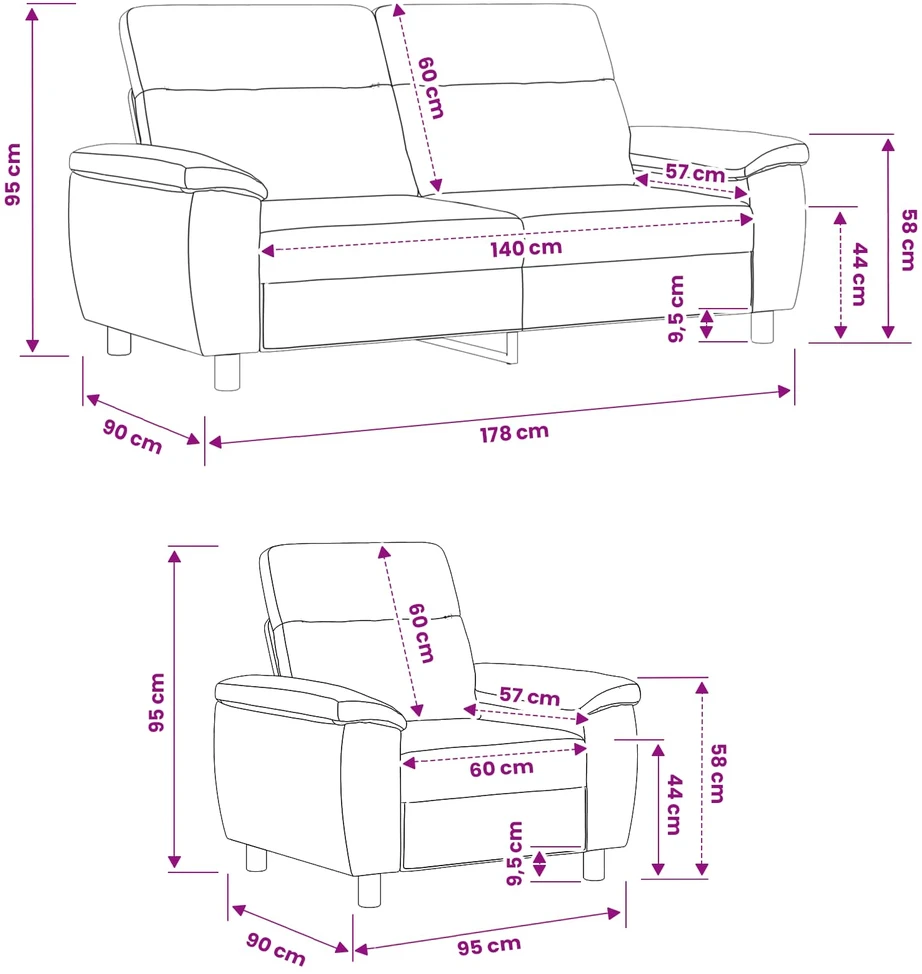 Sofa Sofos komplektas 2 vnt. Tamsiai pilka Dirbtinė suedė oda