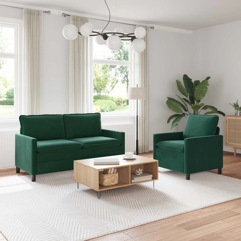 Sofa Sofos komplektas 2 vnt. Tamsiai žalia Aksomas