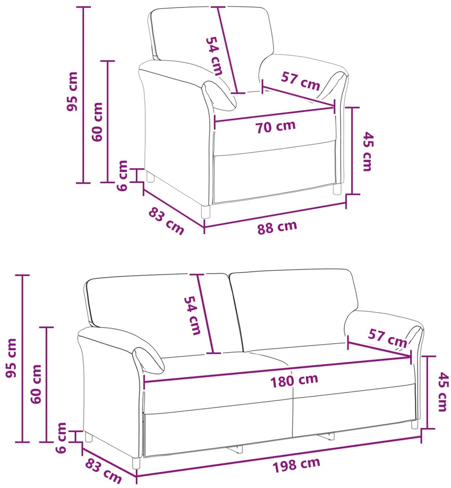 Sofa Sofos komplektas 2 vnt. Violetinė Aksomas