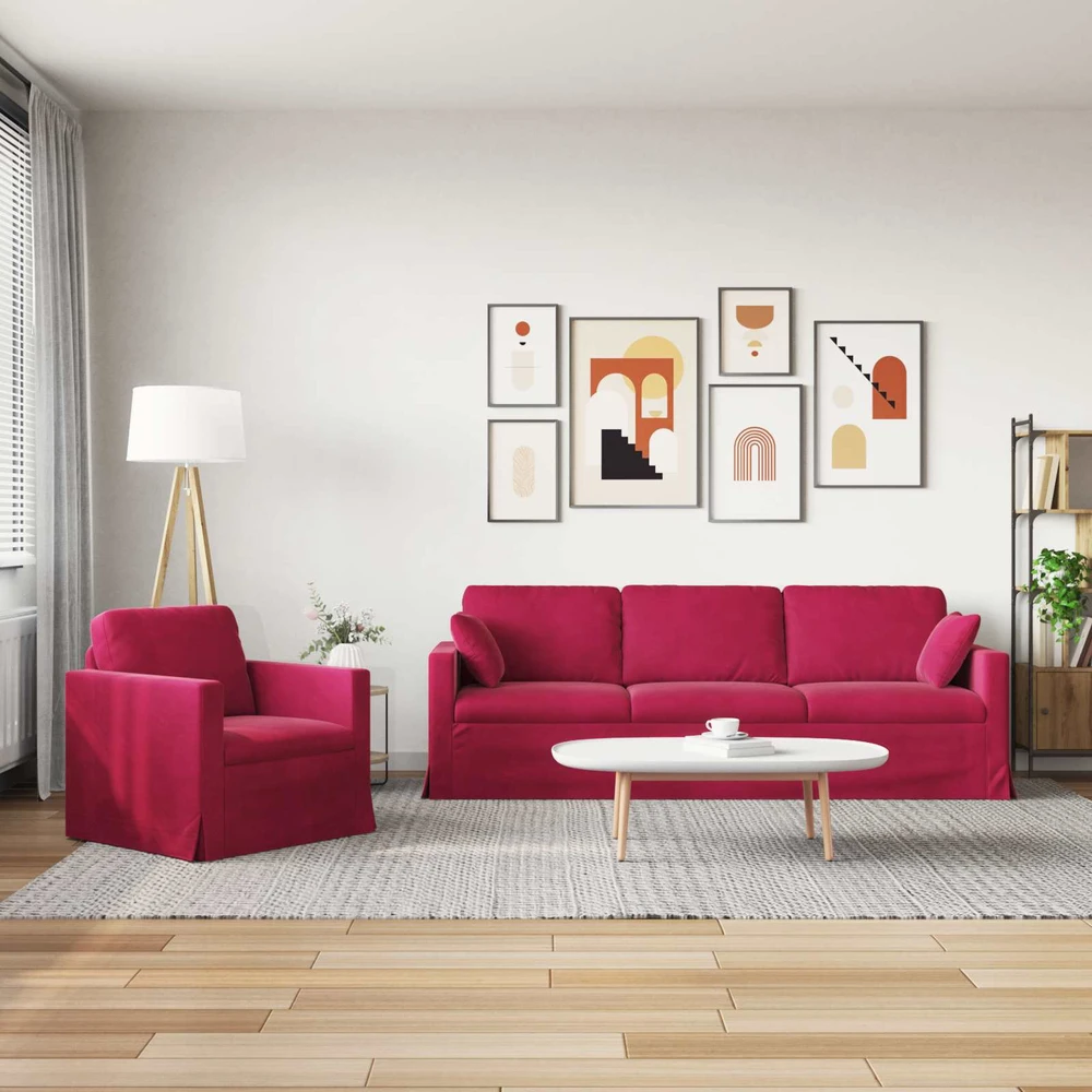 Sofa Sofos komplektas 2 vnt. Vyno raudona Aksomas