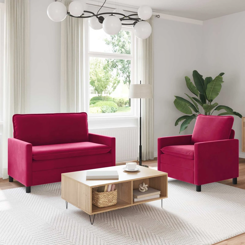 Sofa Sofos komplektas 2 vnt. Vyno raudona Aksomas