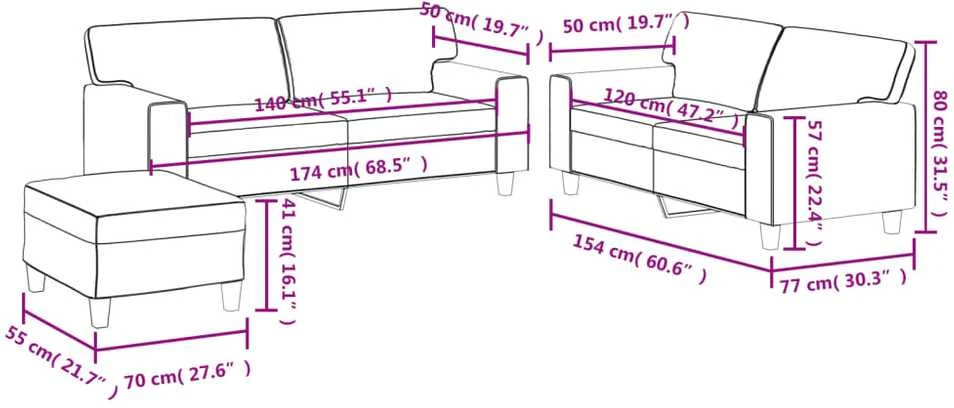 Sofa Sofos komplektas, 3 dalių, kapučino spalvos, dirbtinė oda