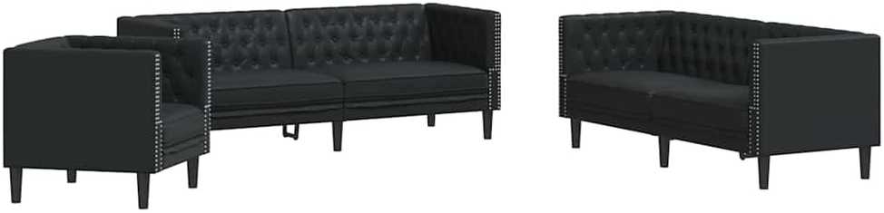 Svetainės sofa 3 vnt. Juoda Dirbtinė oda
