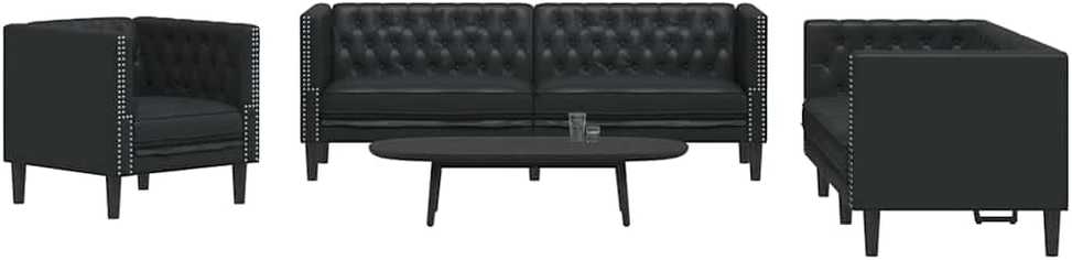 Svetainės sofa 3 vnt. Juoda Dirbtinė oda