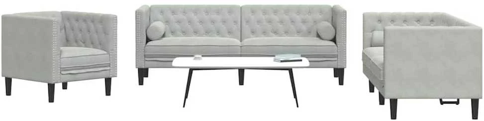 Svetainės sofa 3 vnt. Šviesiai pilka Aksomas