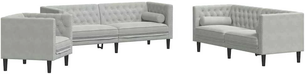 Svetainės sofa 3 vnt. Šviesiai pilka Aksomas