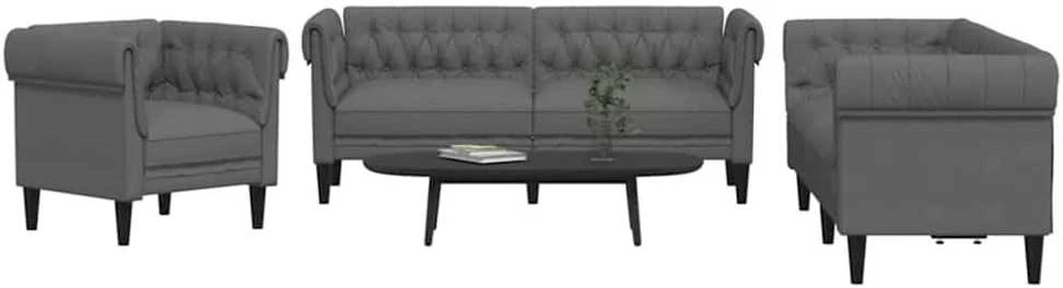 Svetainės sofa 3 vnt. Tamsiai pilka audinys