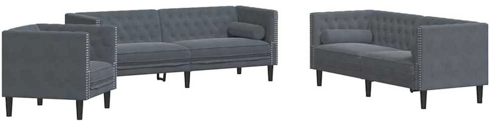 Svetainės sofa 3 vnt. Tamsiai pilka Aksomas