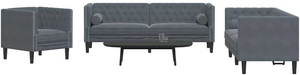 Svetainės sofa 3 vnt. Tamsiai pilka Aksomas
