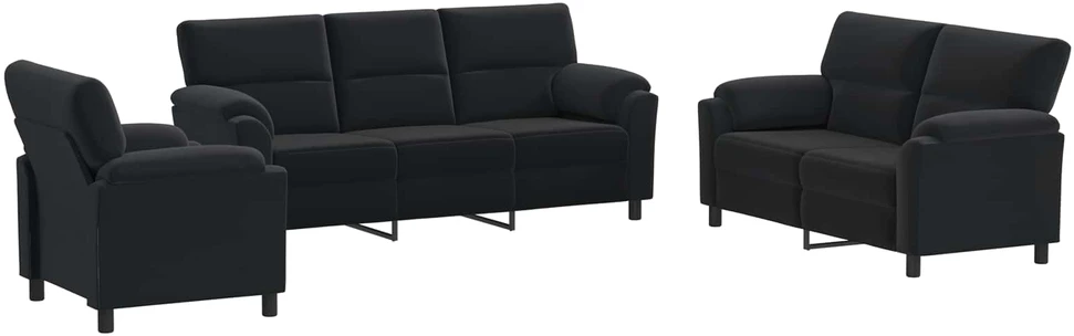 Sofa Sofos komplektas 3 vnt. Juoda Aksomas