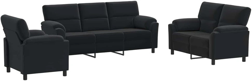 Sofa Sofos komplektas 3 vnt. Juoda Aksomas