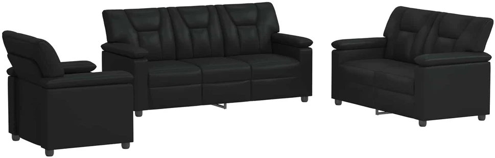Sofa Sofos komplektas 3 vnt. Juoda Dirbtinė oda