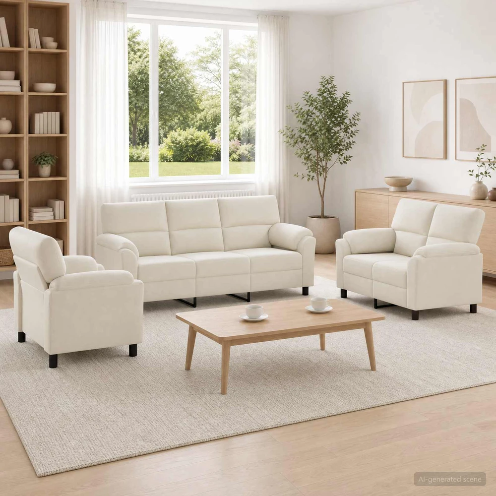 Sofa Sofos komplektas 3 vnt. Kreminė Aksomas
