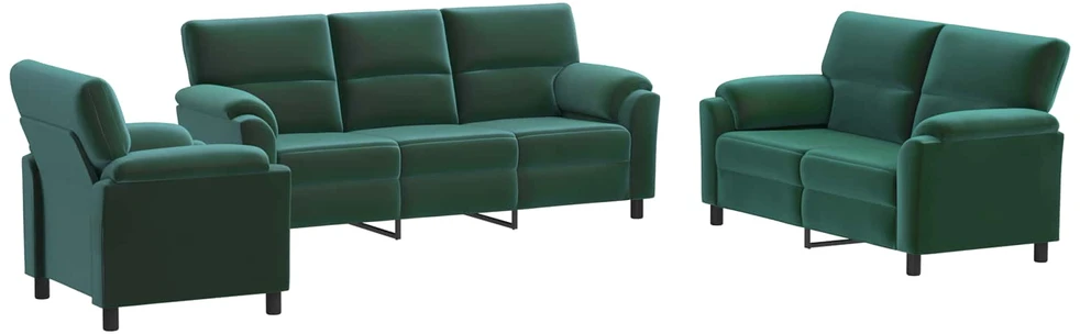 Sofa Sofos komplektas 3 vnt. Tamsiai žalia Aksomas