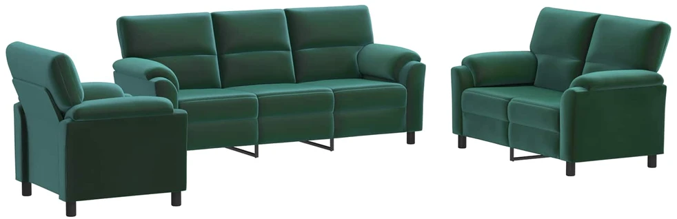 Sofa Sofos komplektas 3 vnt. Tamsiai žalia Aksomas