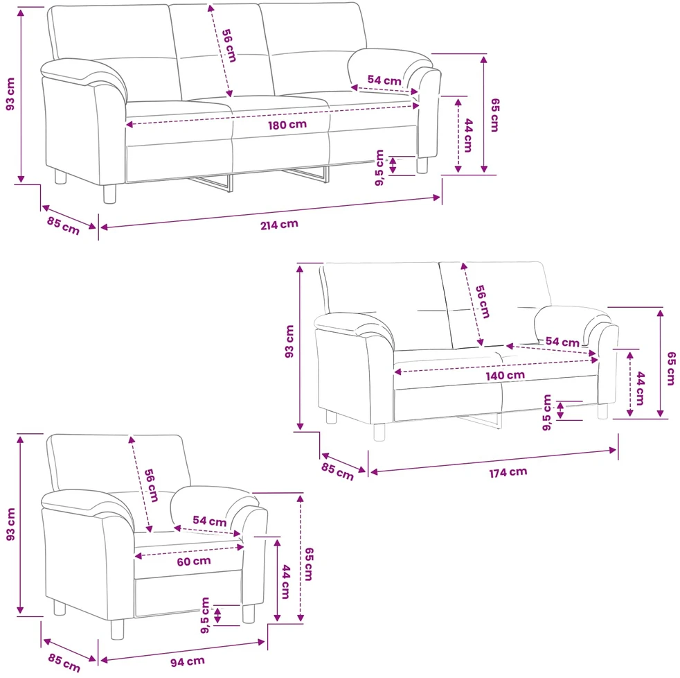 Sofa Sofos komplektas 3 vnt. Violetinė Aksomas