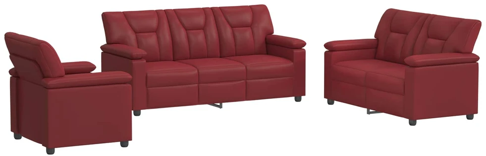 Sofa Sofos komplektas 3 vnt. Vyno raudona Dirbtinė oda